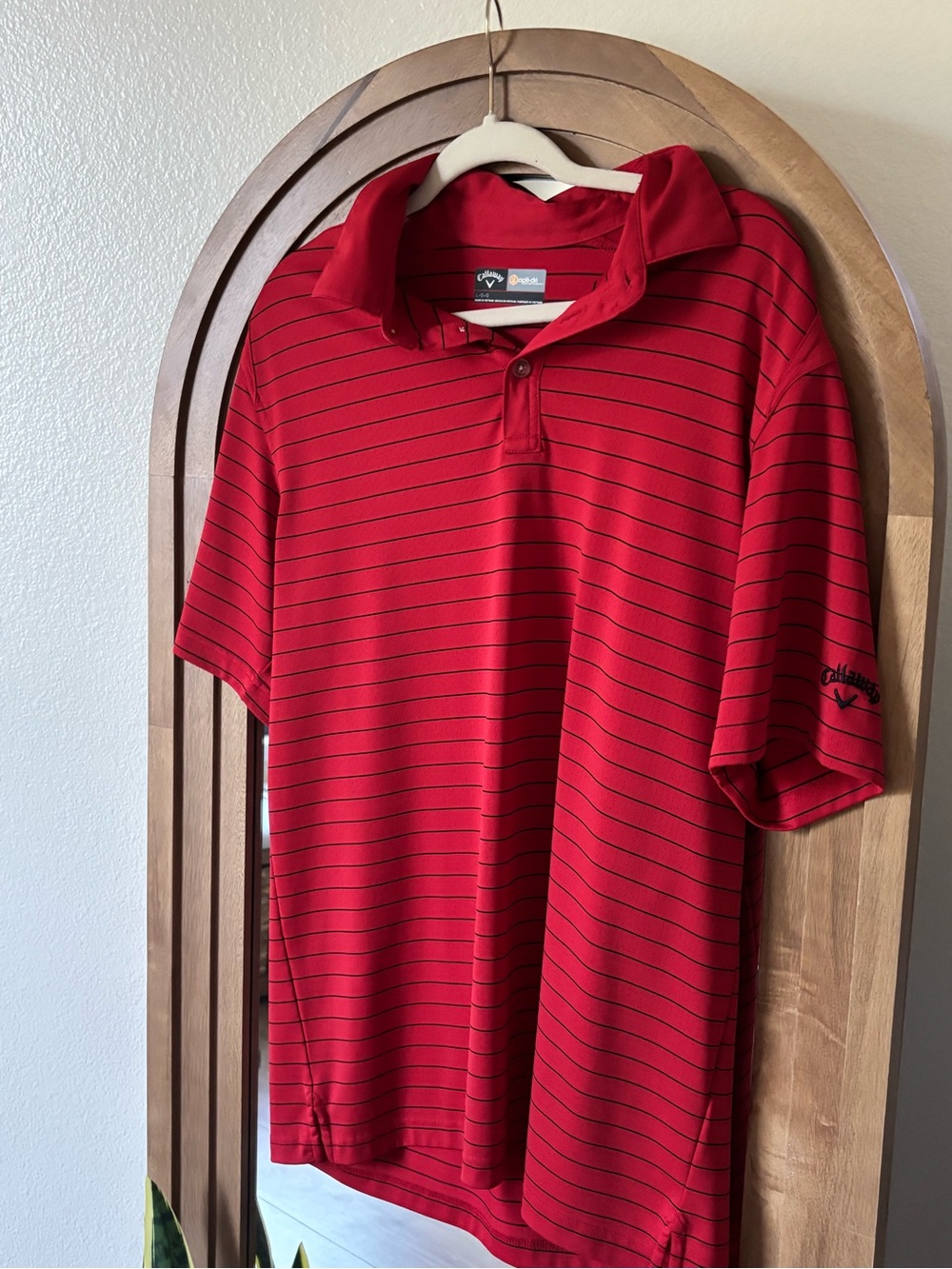 Callaway Red Polo with Thin Black Stripes